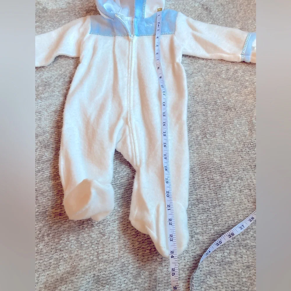 Vintage Baby Dior Infant Hooded Bunting Suit White Blue Fleece‎ OS Rare